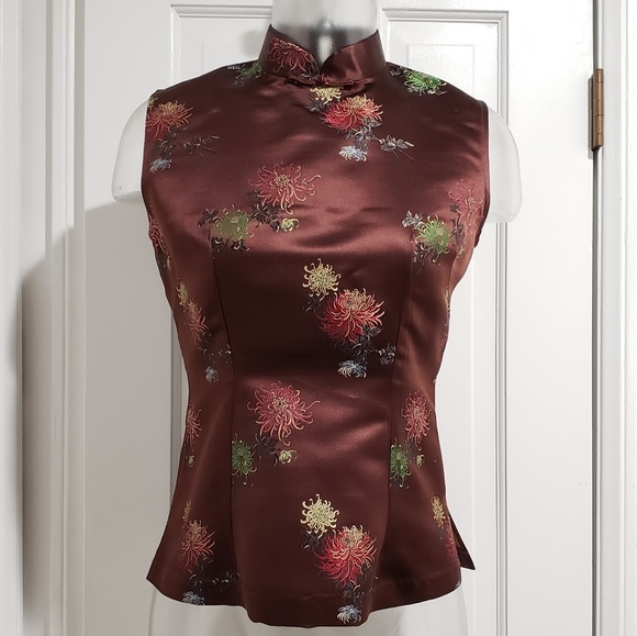 The Silk Box Tops - Silk Mandarin Collar Sleeveless Sz S